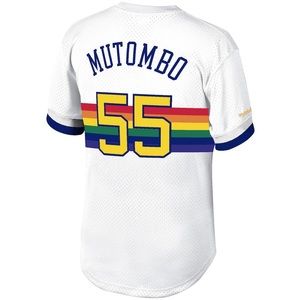 Men's Denver Nuggets Dikembe Mutombo Mitchell & Ness White Mesh T-Shirt